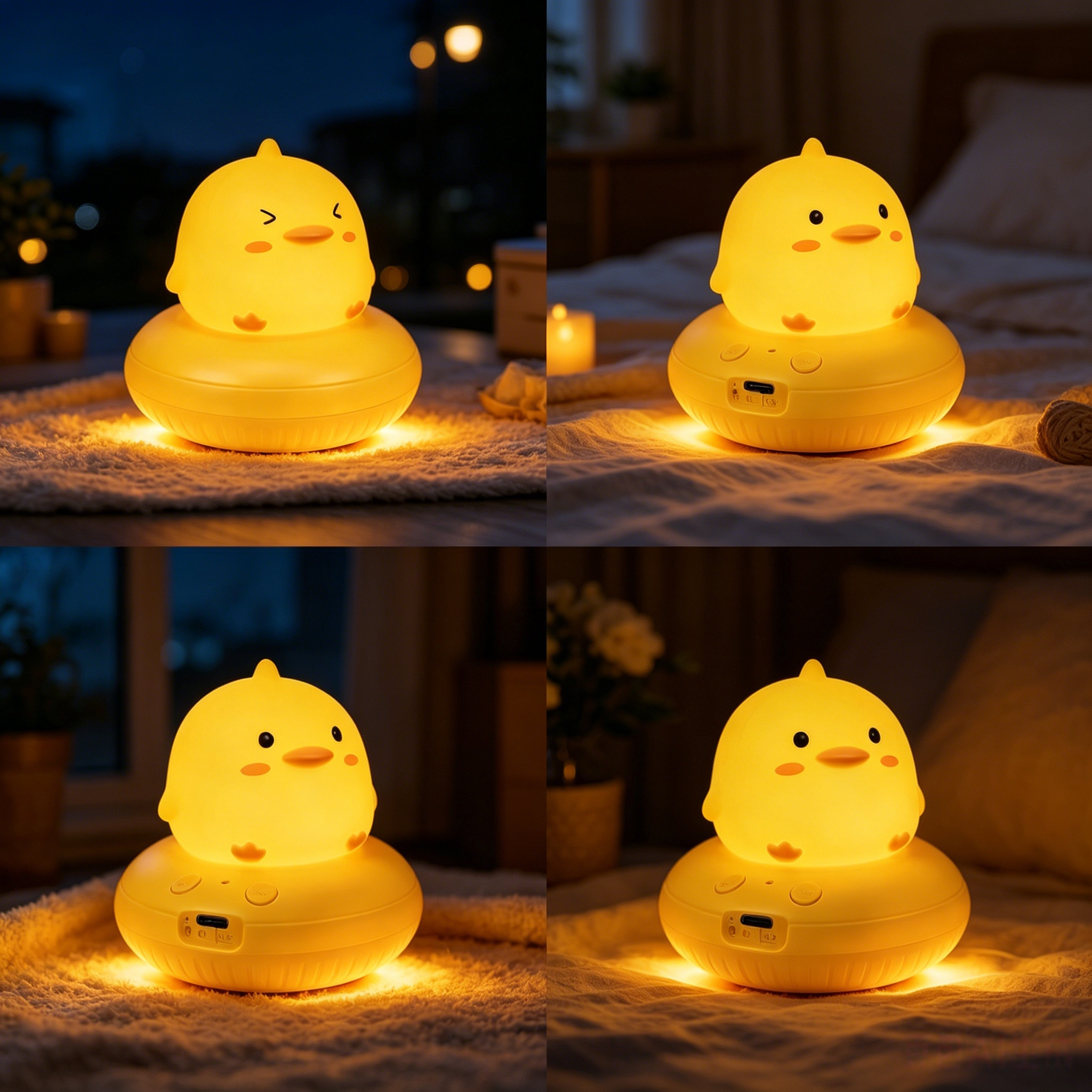 Cute Chick Silicone Night Light USB Rechargeable Touch Control Bedside Sleep Lamp 3-Level Dimming