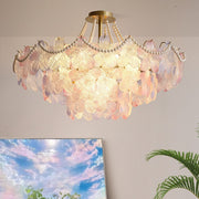 Elegant Cream Flower Pearl Crystal Chandelier