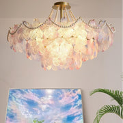 Elegant Cream Flower Pearl Crystal Chandelier