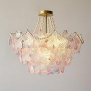 Elegant Cream Flower Pearl Crystal Chandelier